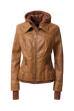 Women's Hood PU Leather Jacket