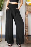 Smocked Waist Wide Leg Pants with Pockets