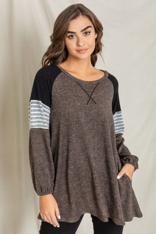 Color Block Sleeve A Line Tunic
