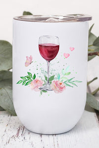 Pretty Wine Glass Butterfly Hearts Wine Tumbler