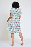 Plus Floral Short Sleeve Pleated Midi Dress