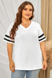 Plus Size Striped V-Neck Tee Shirt