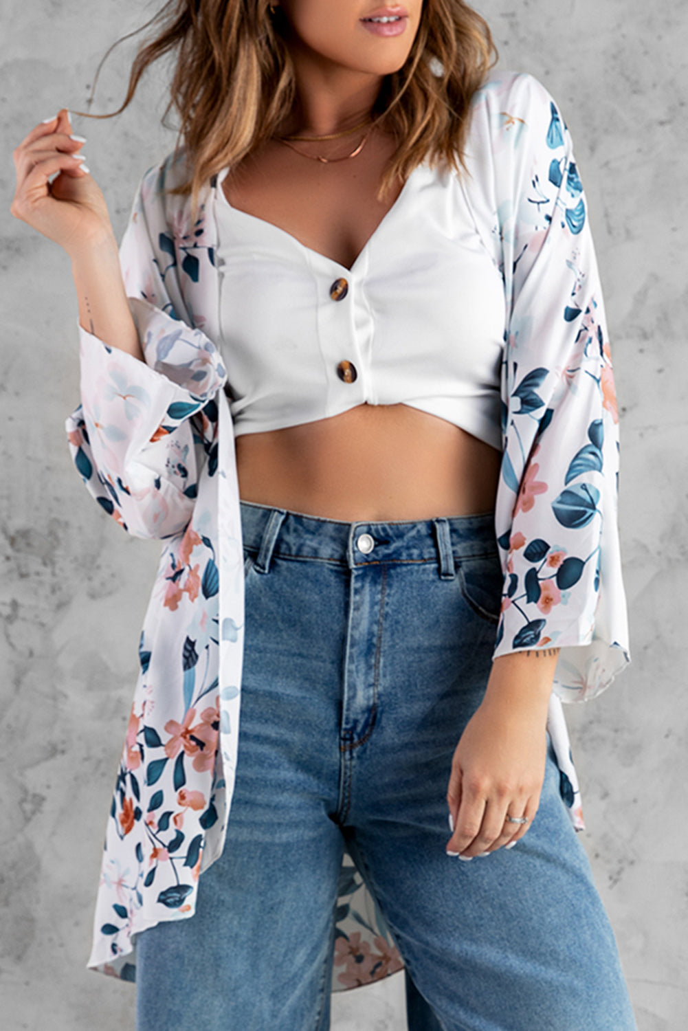 Floral Print Open Front Cardigan