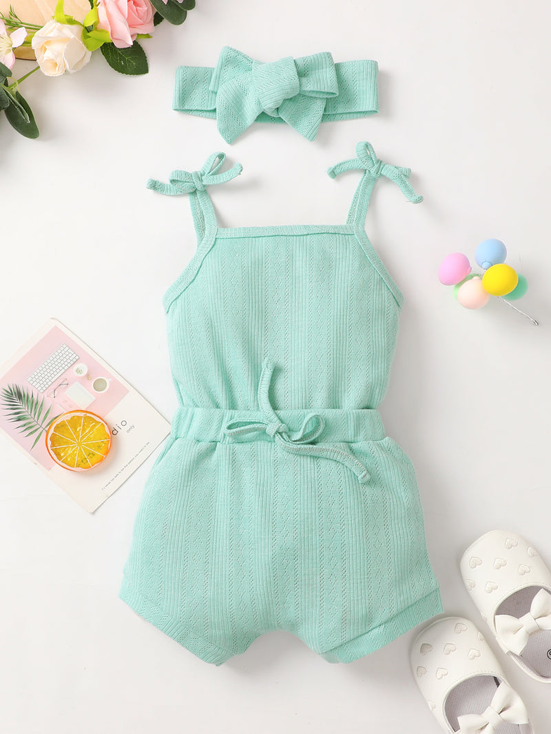 Baby Girl Waffle-Knit Tie-Shoulder Top and Shorts Set