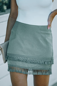 Zip-Back Tassel Hem Mini Skirt