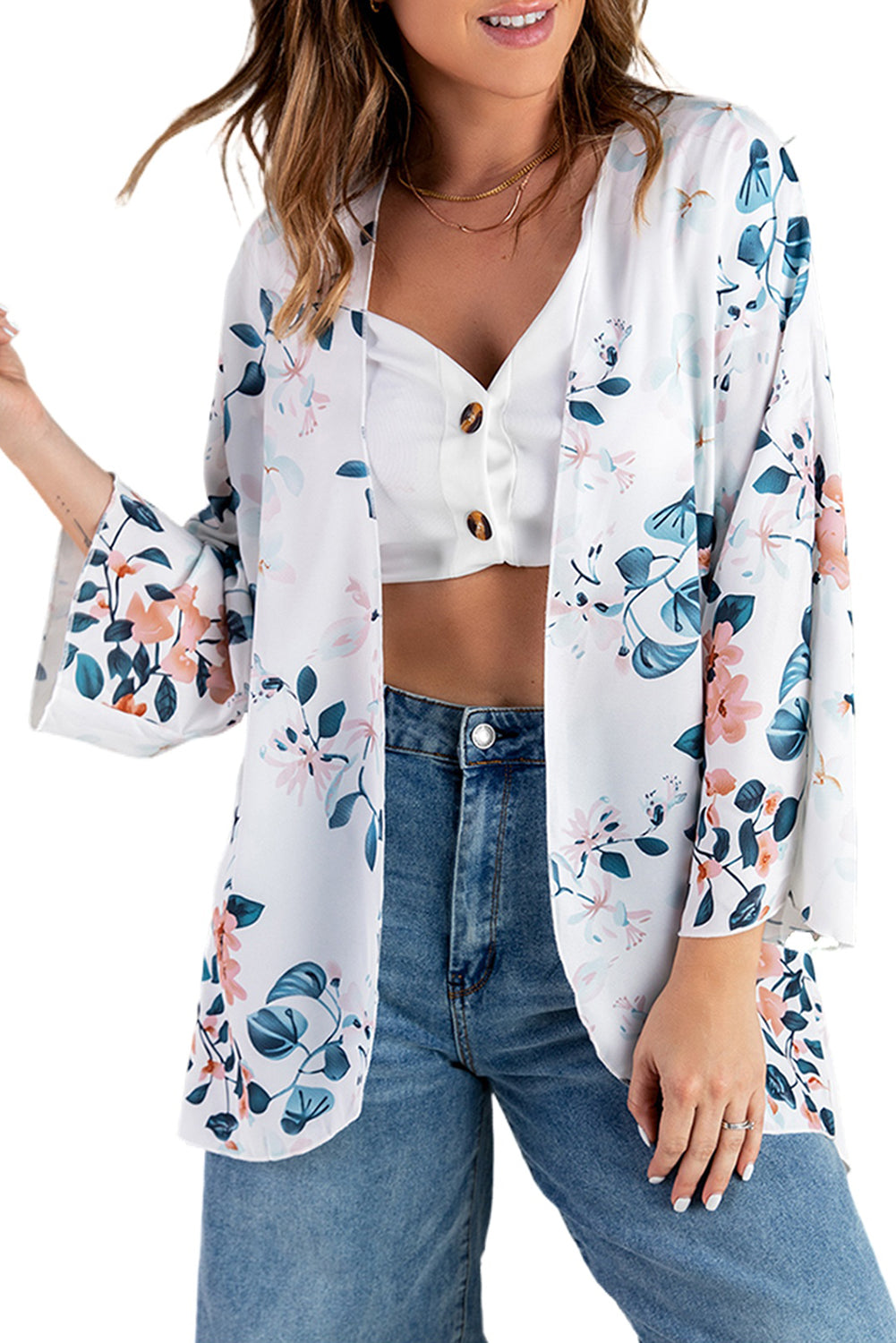 Floral Print Open Front Cardigan