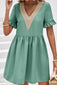 V-Neck Flounce Sleeve A-Line Dress