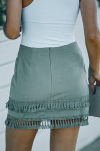 Zip-Back Tassel Hem Mini Skirt