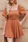 Square Neck Pleated Dress with Pockets