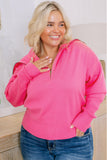 Plus Size Collared Neck Zip-Up Long Sleeve Sweater