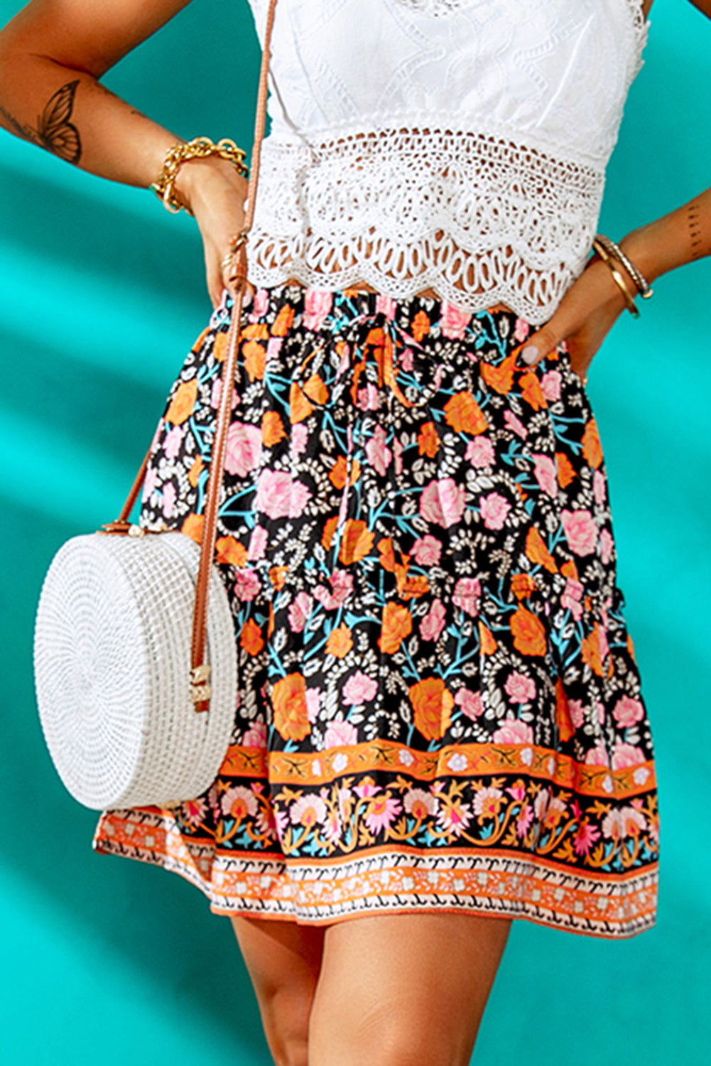 Bohemian Drawstring A-Line High Waist Mini Skirt